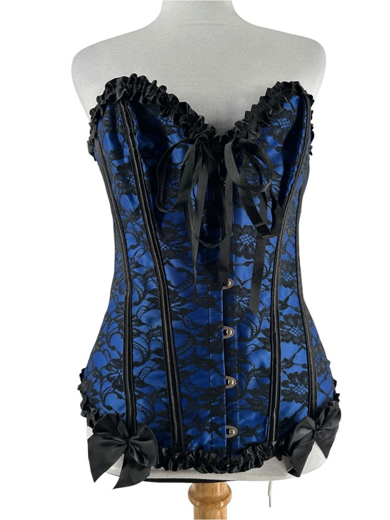 Source Unknown Dresses & Skirts - Corset top blue black lace overlay cinched waist trainer boning witchy goth M